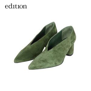 Mo&Co genuine lambskin block heeled pumps